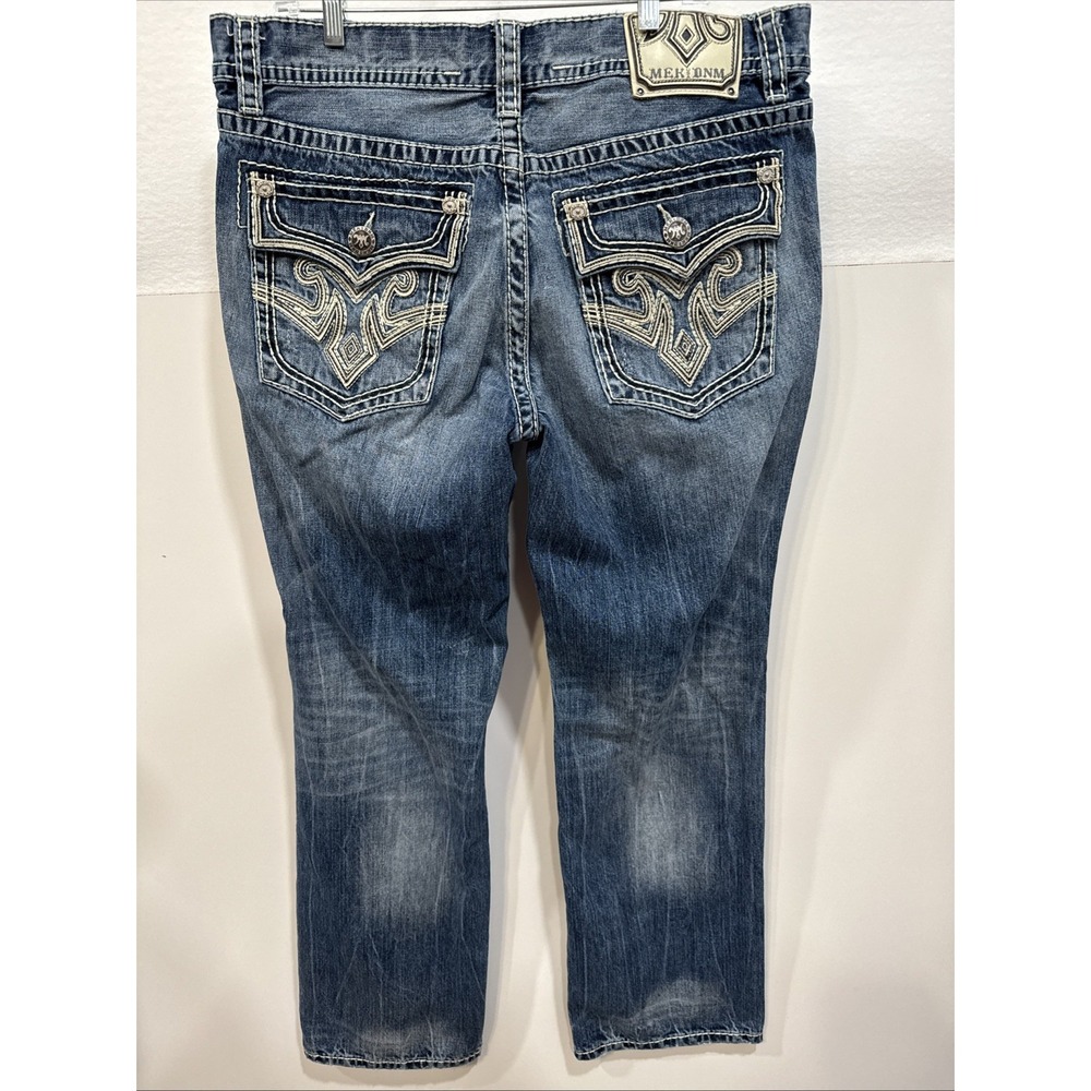 MEK‎ DNM Jeans Straight Distressed Button Fly Embroidered M1PALES4T  38x34 Y2K